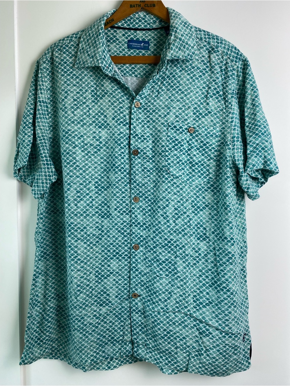 Caribbean Joe Aqua Geometric Short-Sleeve Button-Down Shirt